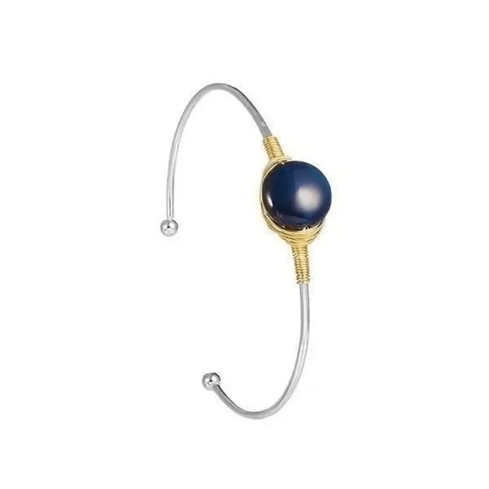 Navy Blue Dainty Wire Stone Bracelet